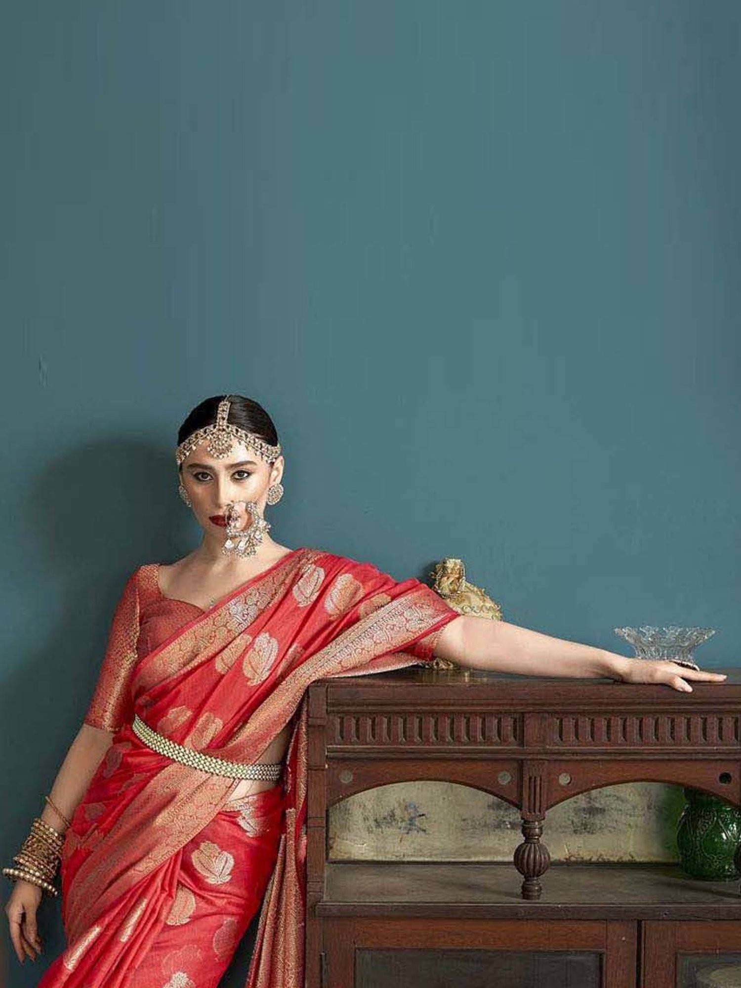 Elora Red Cotton Silk Woven Saree With Unstitched Blouse