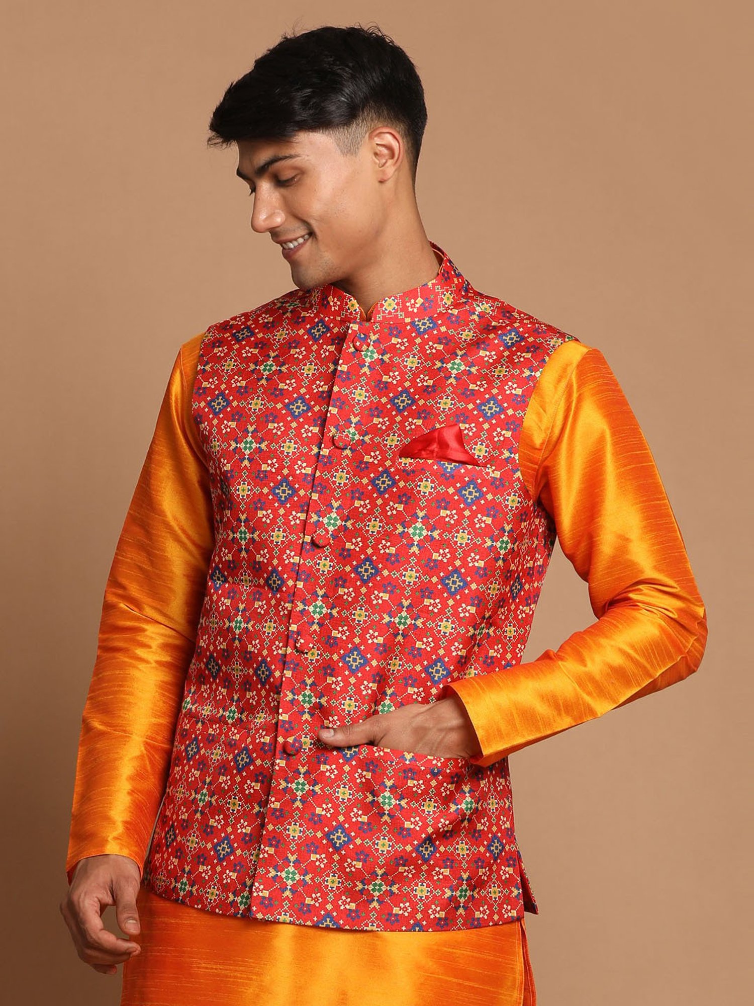 VASTRAMAY Maroon Regular Fit Printed Nehru Jacket