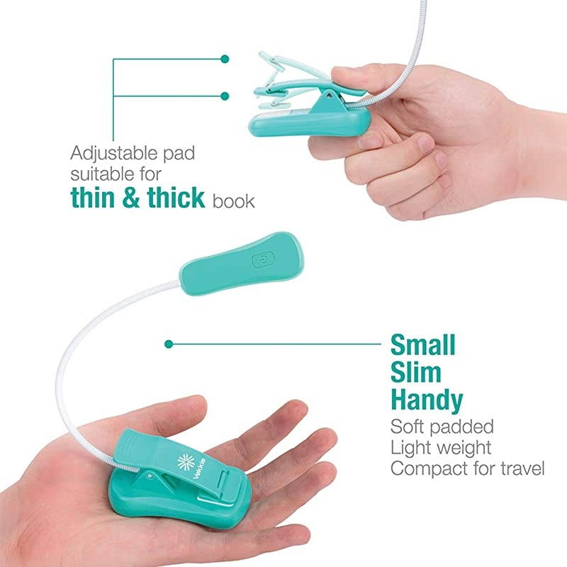LuminoLite Rechargeable Book Light, 3 Colortemperature &times; 3 Brightness, Reading Lights for Reading in Bed. Up to 70 Hours Lighting. Perfect Gift for Bookworms, Kids & Travel. (Turquoise)