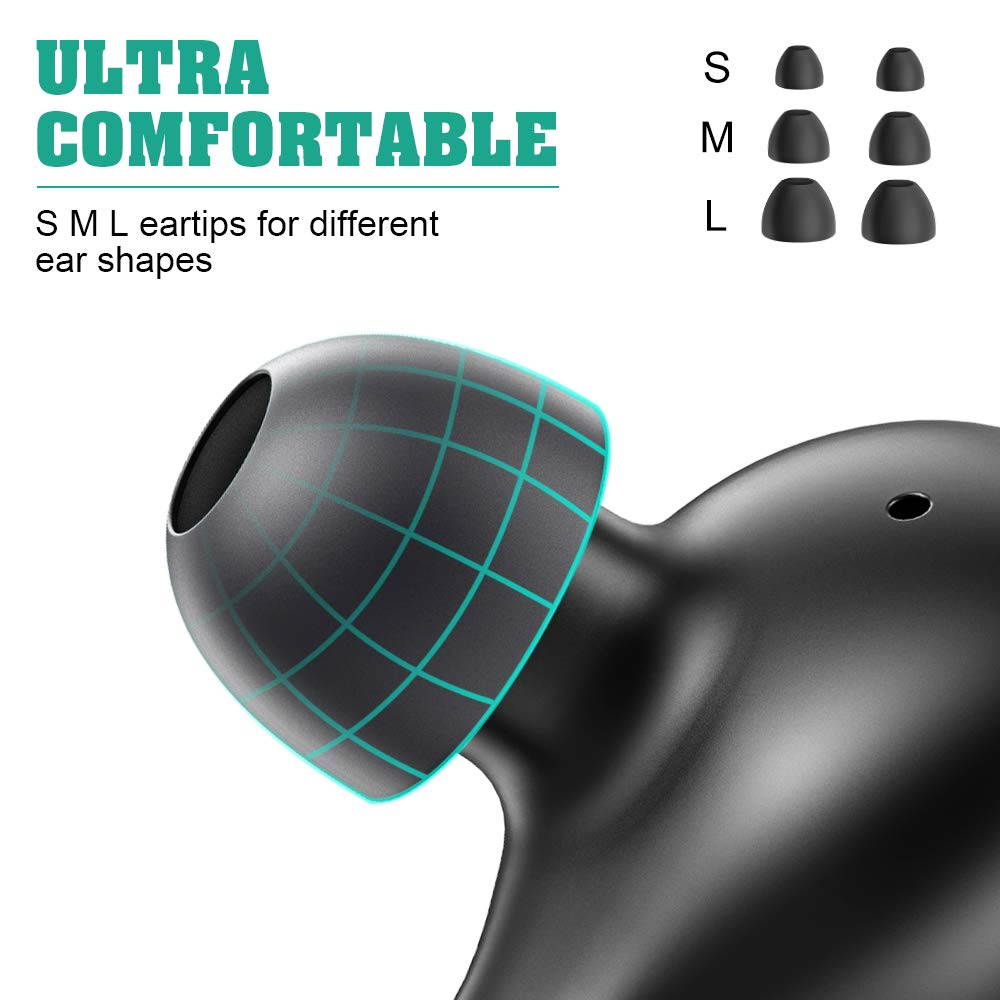 QCY T5 Wireless Earbuds, V5.0 Bluetooth Headphones In-Ear Stereo True Wireless Earphones with Touch Control, Binaural Calling, One-Step Paring, Total 24 Hours Play Time