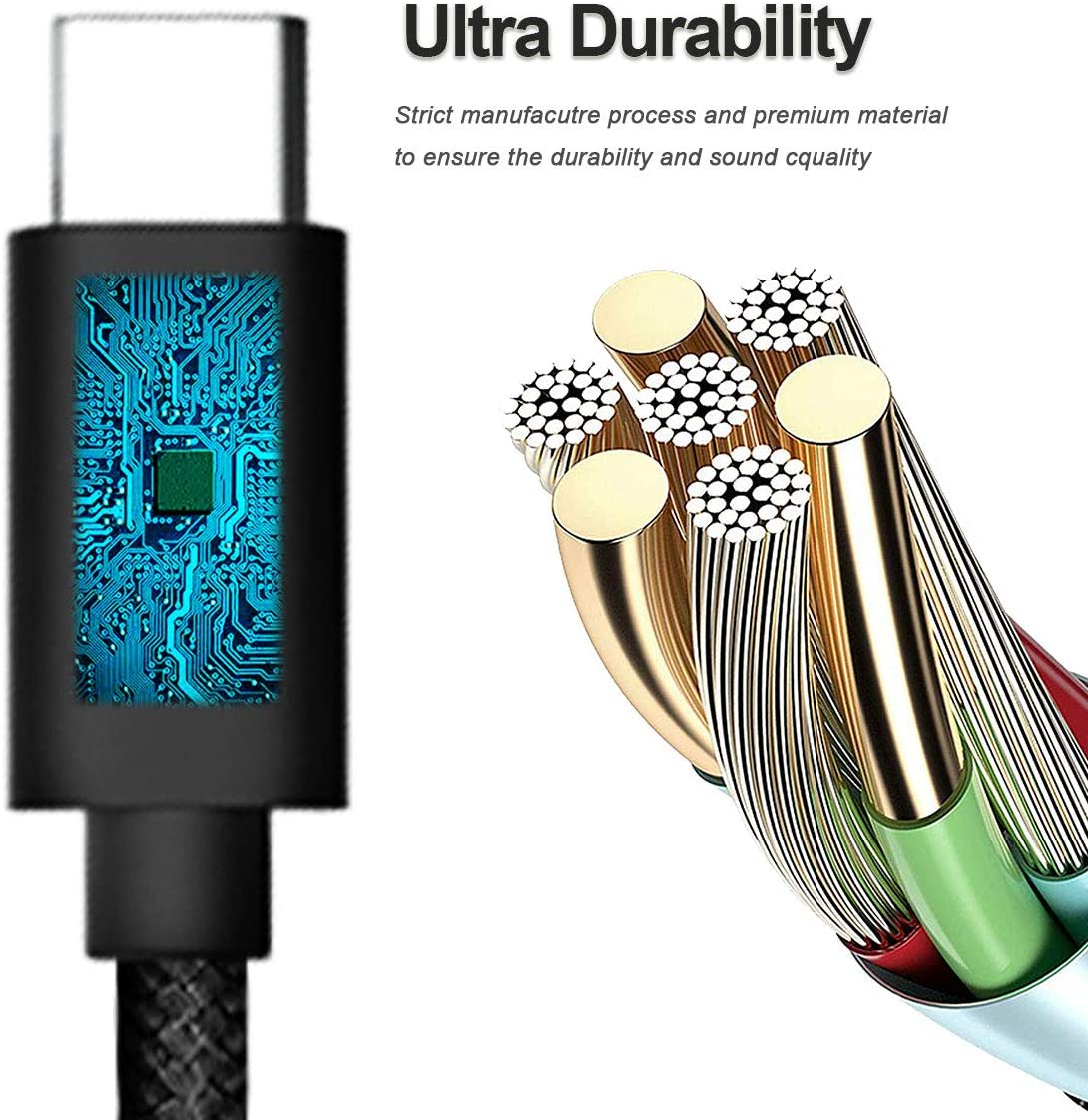 USB-C to 3.5mm Headphone Jack Adapter,USB Type-C to 3.5mm Adapter Nylon Cable [DAC Hi-Res] Compatible with iPad Pro New 2018 2019, Pixle 2/XL/3,HTC, Samsung S10/S8/S9/Note 8