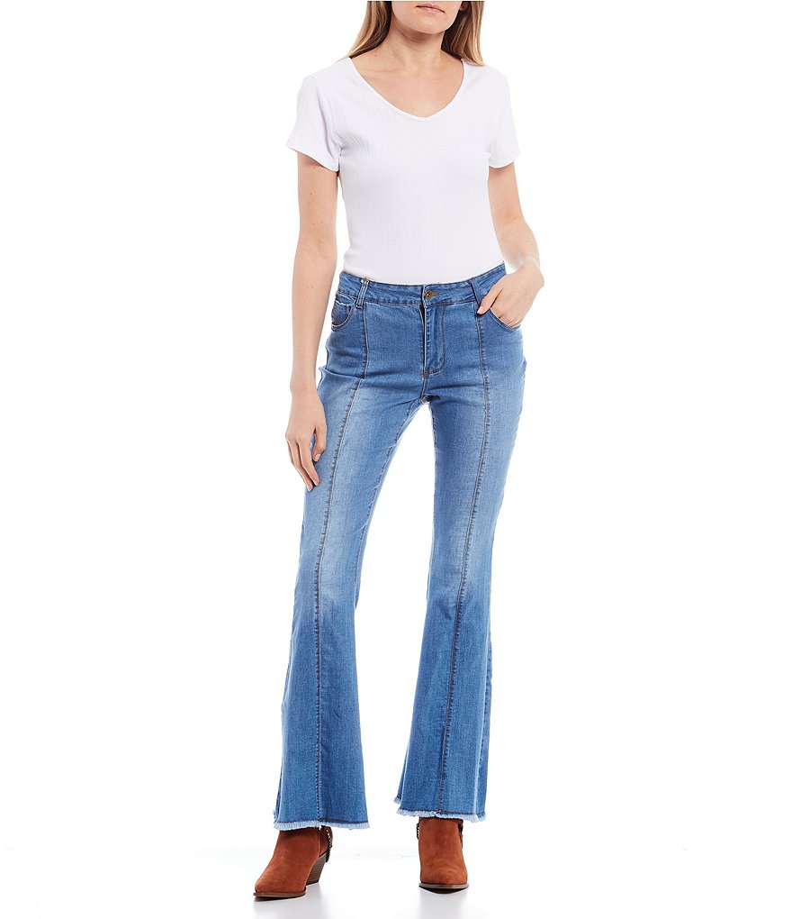 YMI Jeanswear Love Mid Rise Fray Hem Flare Jeans