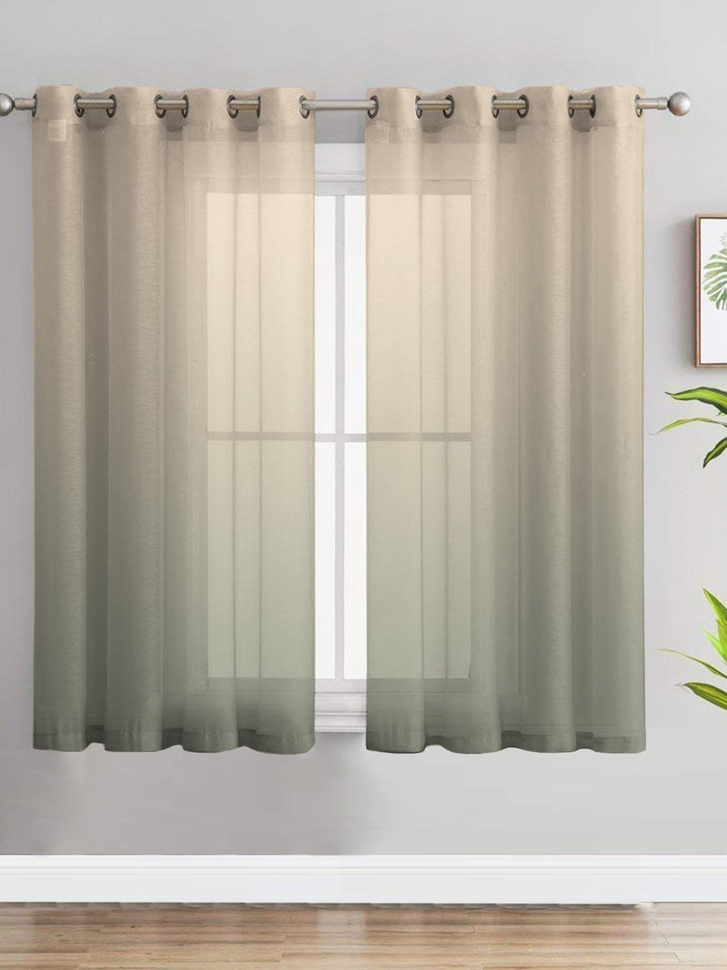 SPACES DRAPE STORY Boho Green & Pink Polyester 5 ft Sheer Window Curtains - Set of 2