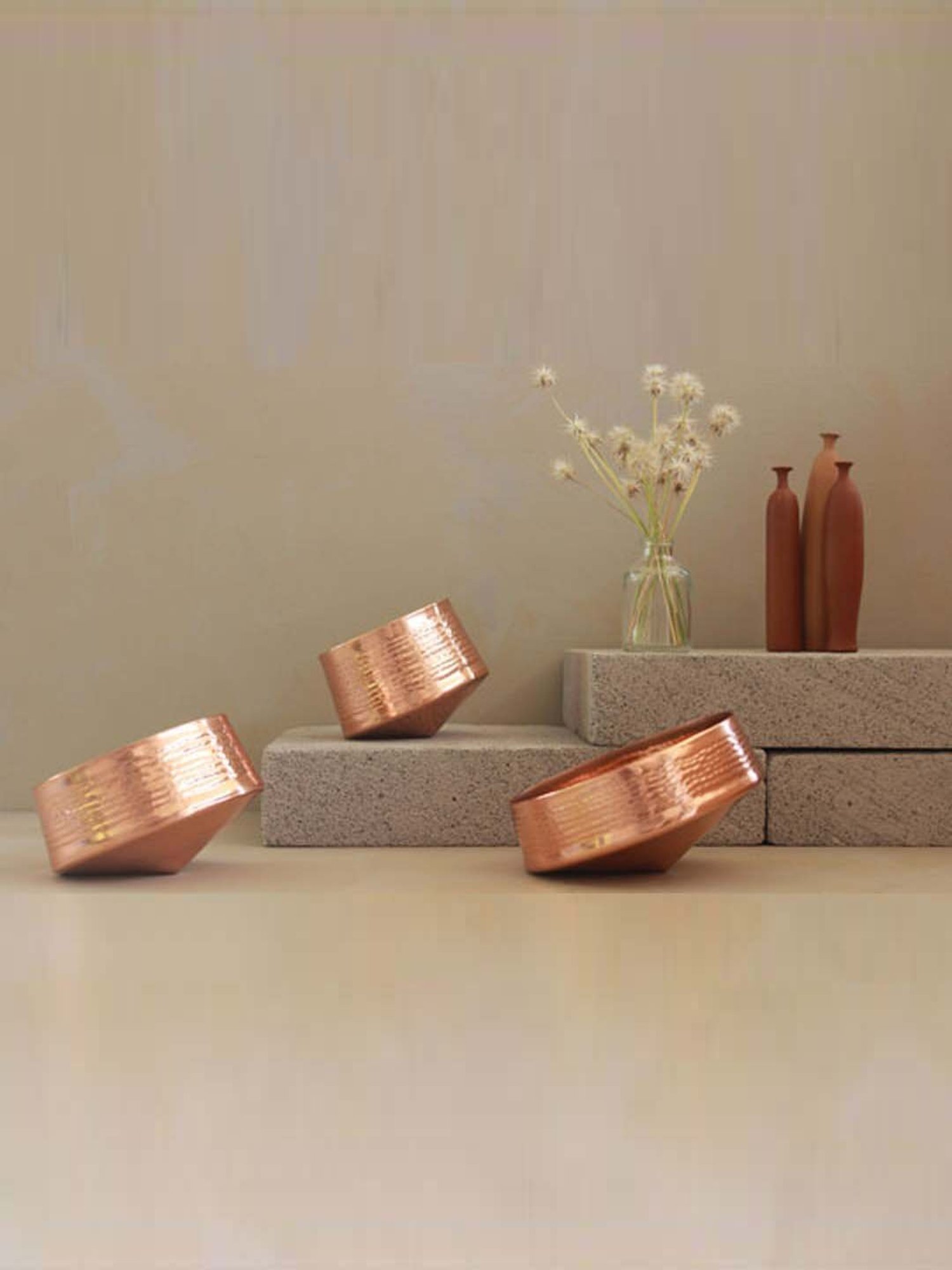 COPPRE Metallic Copper Medium Whirling Tea Light Holder - Set of 1