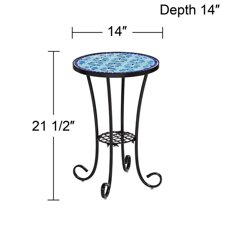Teal Island Designs Blue Stars Mosaic Black Outdoor Accent Table