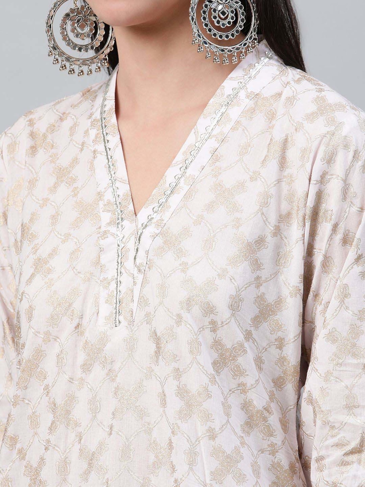 Libas Beige Cotton Printed Kurta Salwar Set With Dupatta