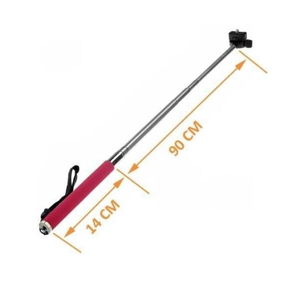 Extendable Self Portrait Selfie Handheld Stick Monopod With Smartphone Adajustable Holder For iPhone Samsung Camera With 1/4 Inch Screw Hole(red)