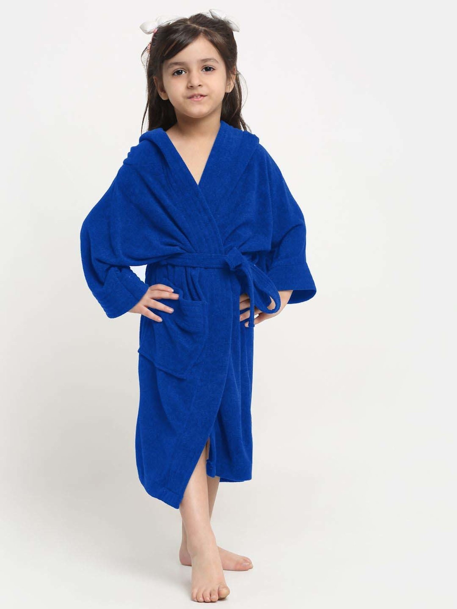 Creeva Everyday Red & Navy 225 GSM Micro Terry Bathrobe with Front Pocket & Kimono Collar