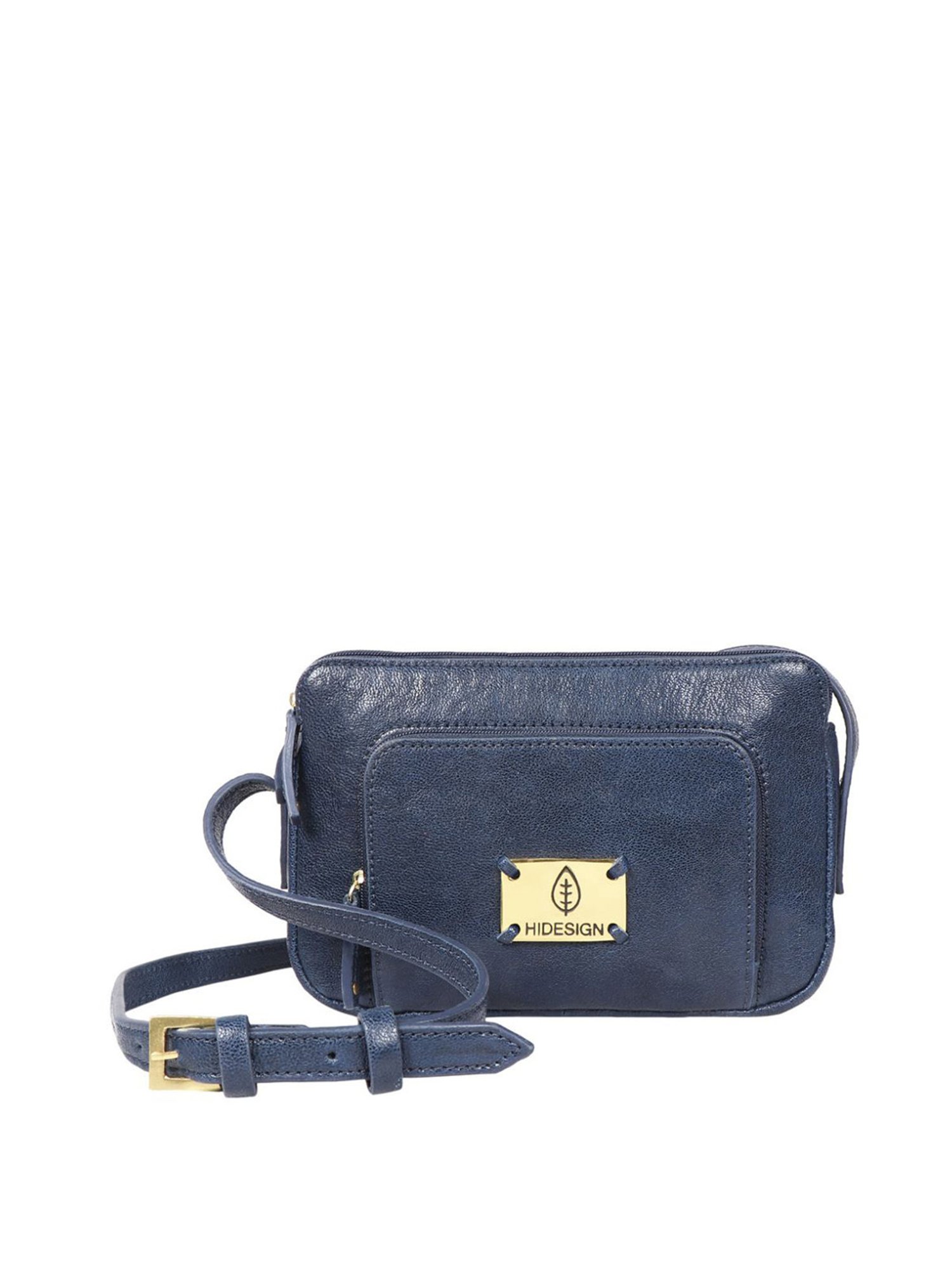 Hidesign EI Flourish W4 Blue Leather Solid Sling Handbag