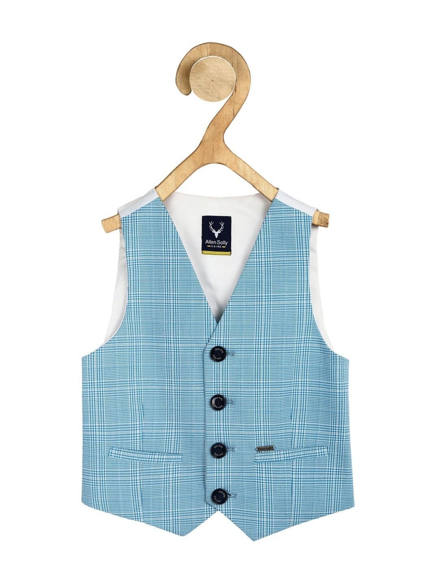 Allen Solly Junior Blue & White Chequered Waistcoat