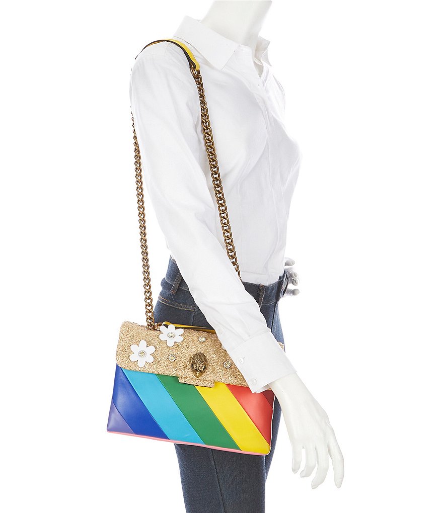 Kurt Geiger London Kensington Rainbow Straw Flap Floral Shoulder Bag
