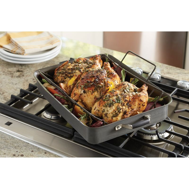 T-fal Simply Cook Nonstick Cookware, Roaster with Rack, 15", Gray