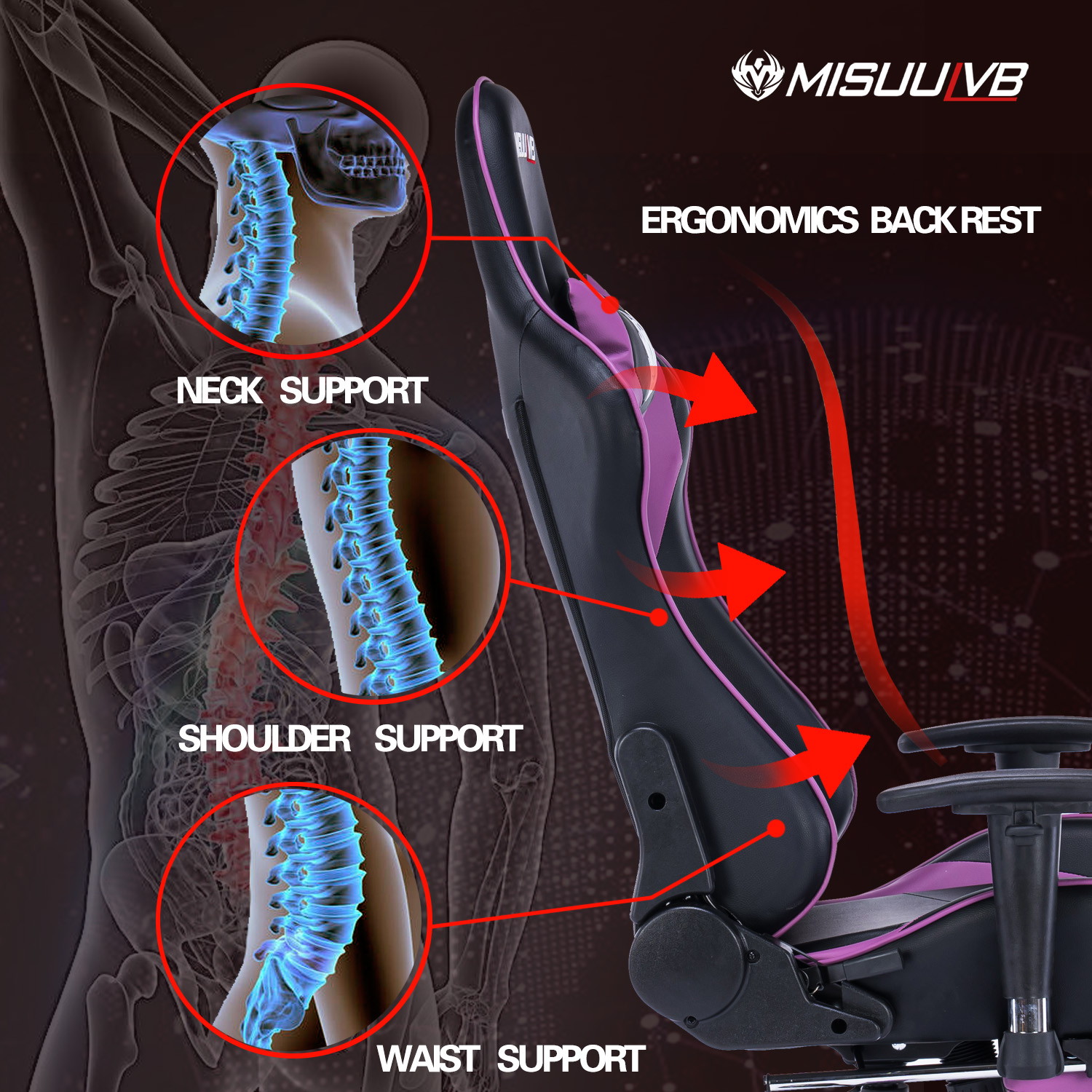 Gaming Chair, Racing Style Computer Desk Chair Padded Armrests Ergonomic Lumbar Support Adjustable Height