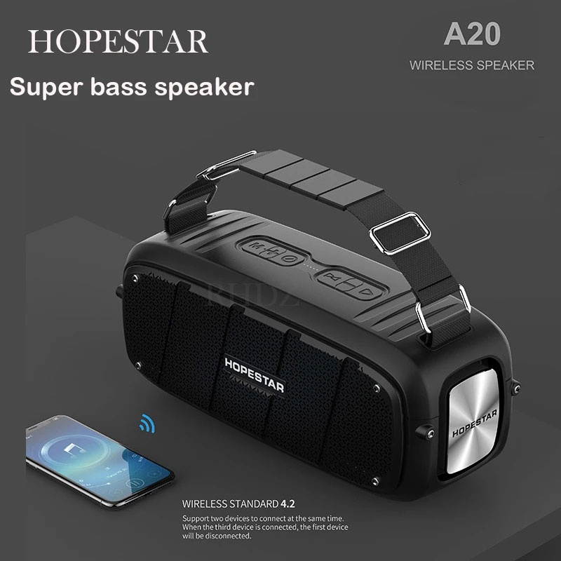 HOPESTAR-A20 55W 6000mAh battery bluetooth Speakers Equipped with microphone Super Bass Stereo with Strap FM Radio Aux TF USB  Subwoofer Music Player Sound System Boombox  Charging Mobile Devices-Red