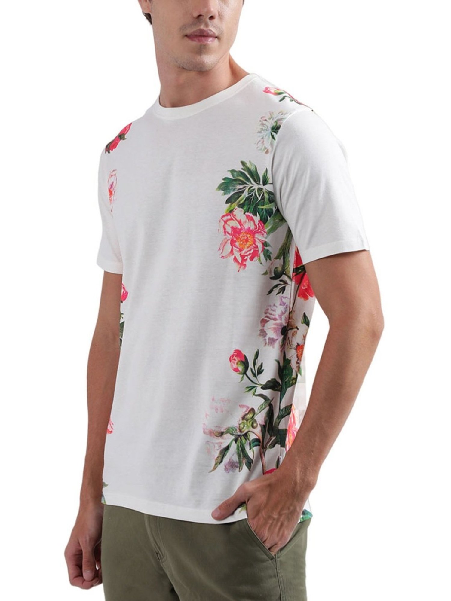 Lindbergh White Cotton Regular Fit Printed T-Shirt
