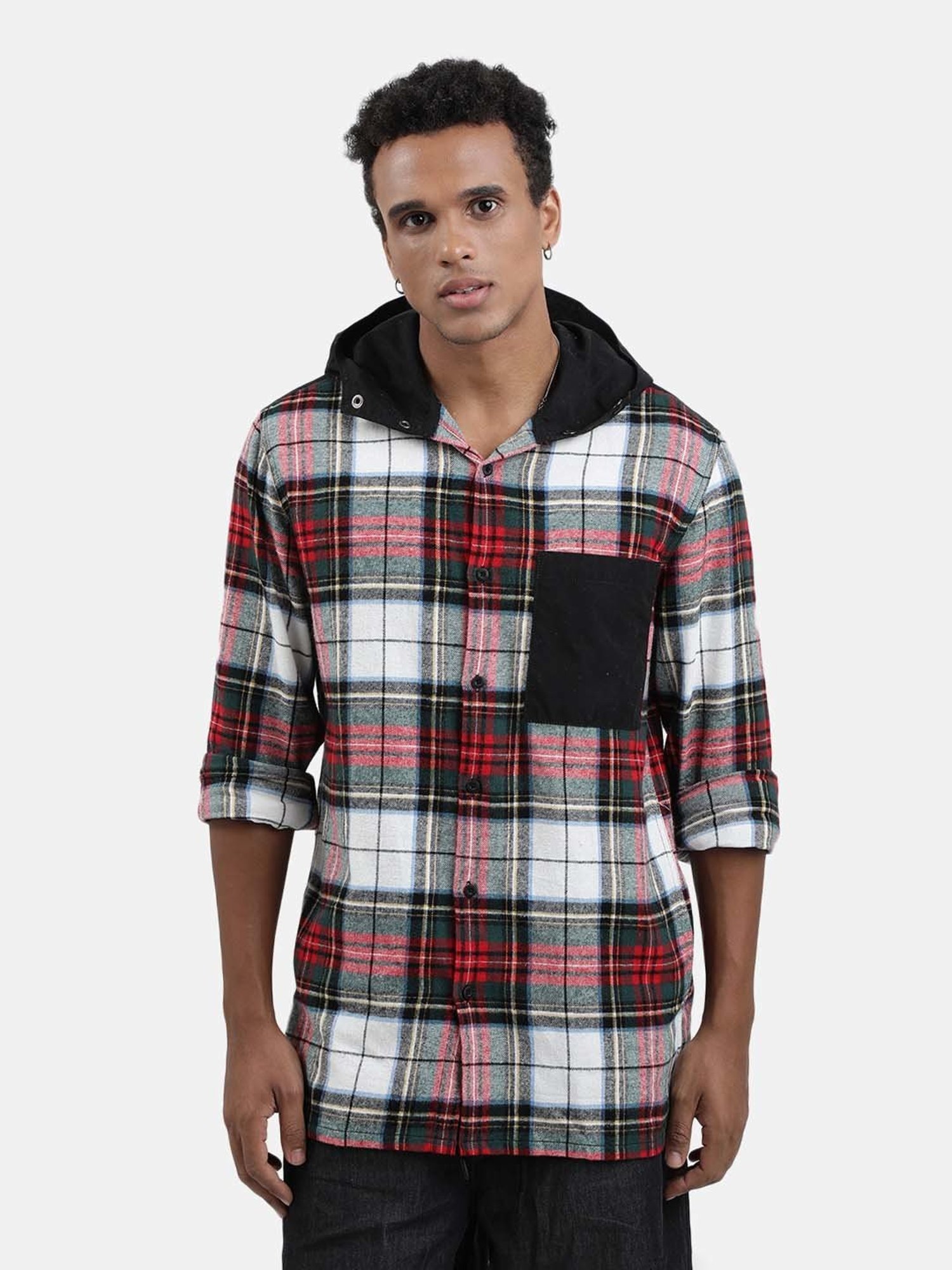 Bene Kleed Multicolor Regular Fit Check Cotton Hooded Shirt