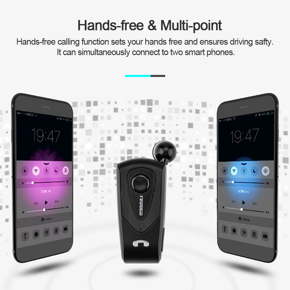 Fineblue F930 Clip-on Bluetooth 4.1 Headphones In-ear Cable Retractable Earphone Stereo Music Headsets Hands-free Calling Multi-point Black for Bluetooth-enabled Devices