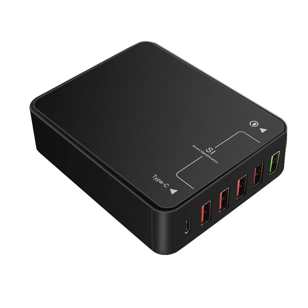 USB Wall Charger with Quick Charge 3.0 and Type-C,53W 6-Port Universal Portable Desktop USB Fast Charger Charging Station For Laptops, Tablets, and Smart Phones and Other USB Enabled Devices