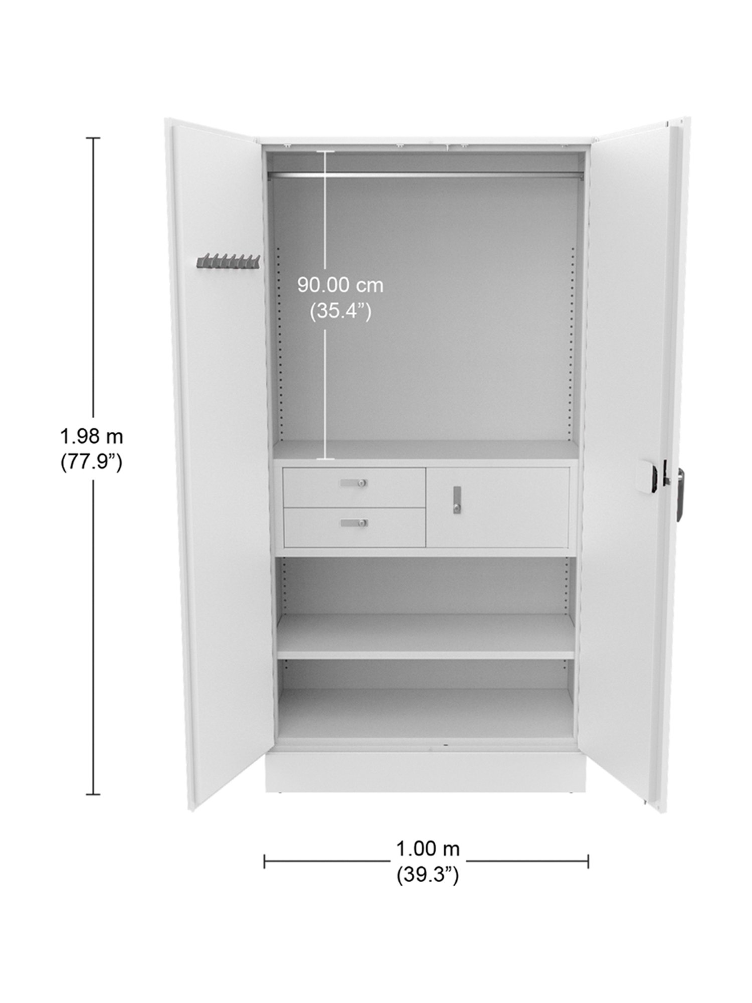 Godrej Interio Auraline Men Premium 2-Door Almirah, Bond White (1-Year Warranty,1 Locker, 2 Drawers)