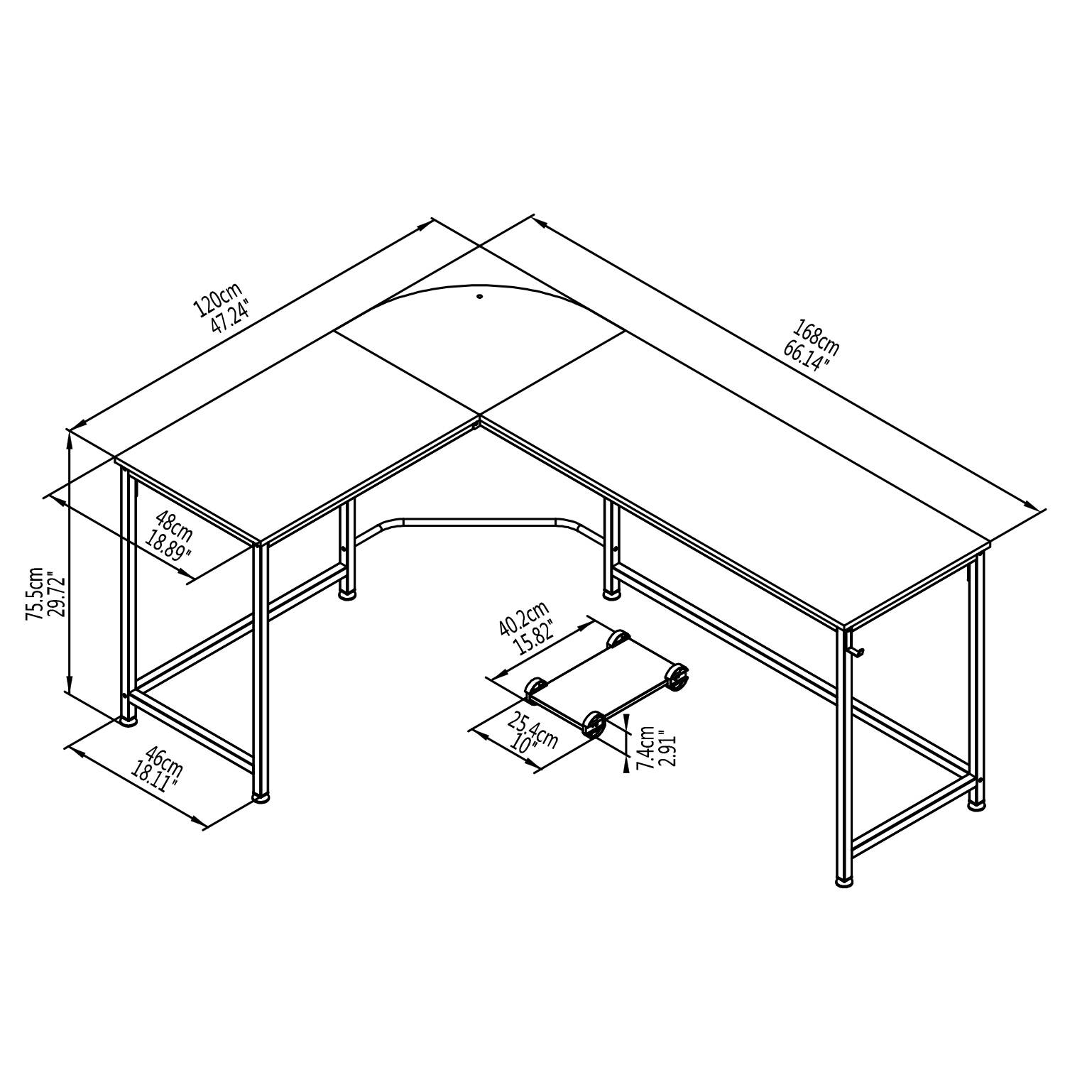 66'' L-shaped Desk Home Office Desk Computer Desk Gaming Desk Large Workstation with CPU Stand Sandalwood