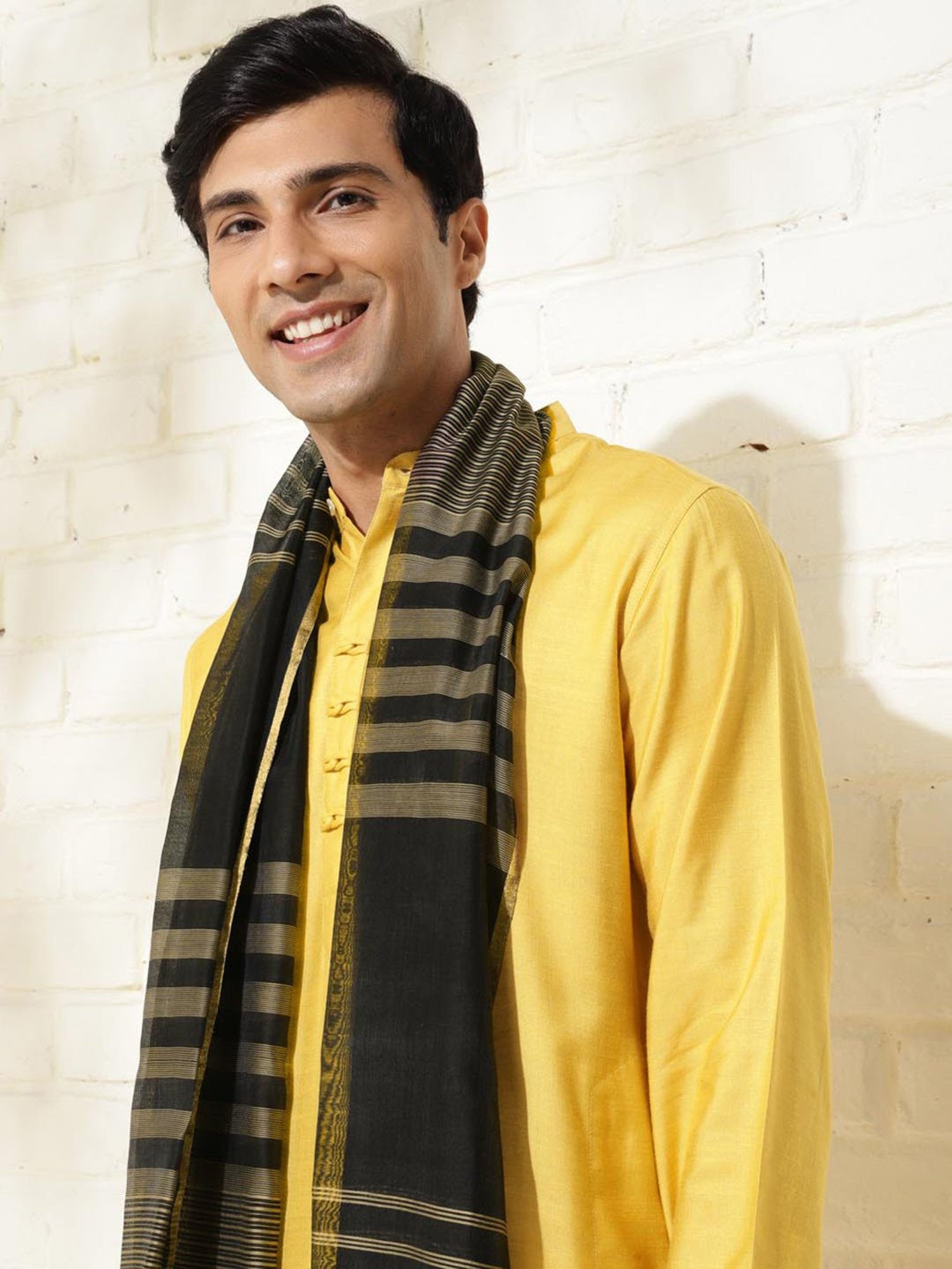 Fabindia Black Cotton Silk Blend Woven Stole