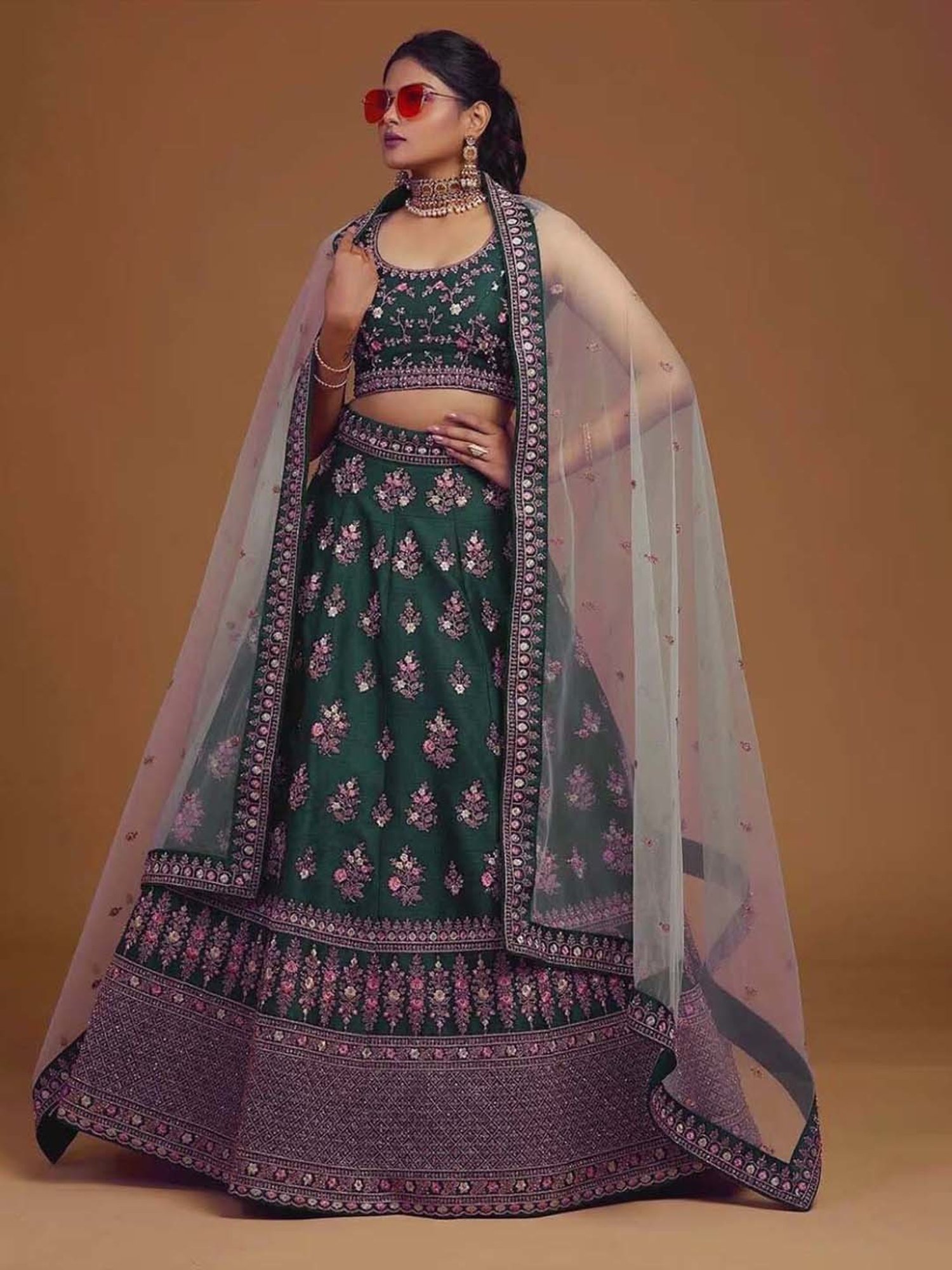 APNISHA Green Embroidered Semi Stitched Lehenga Choli Set With Dupatta