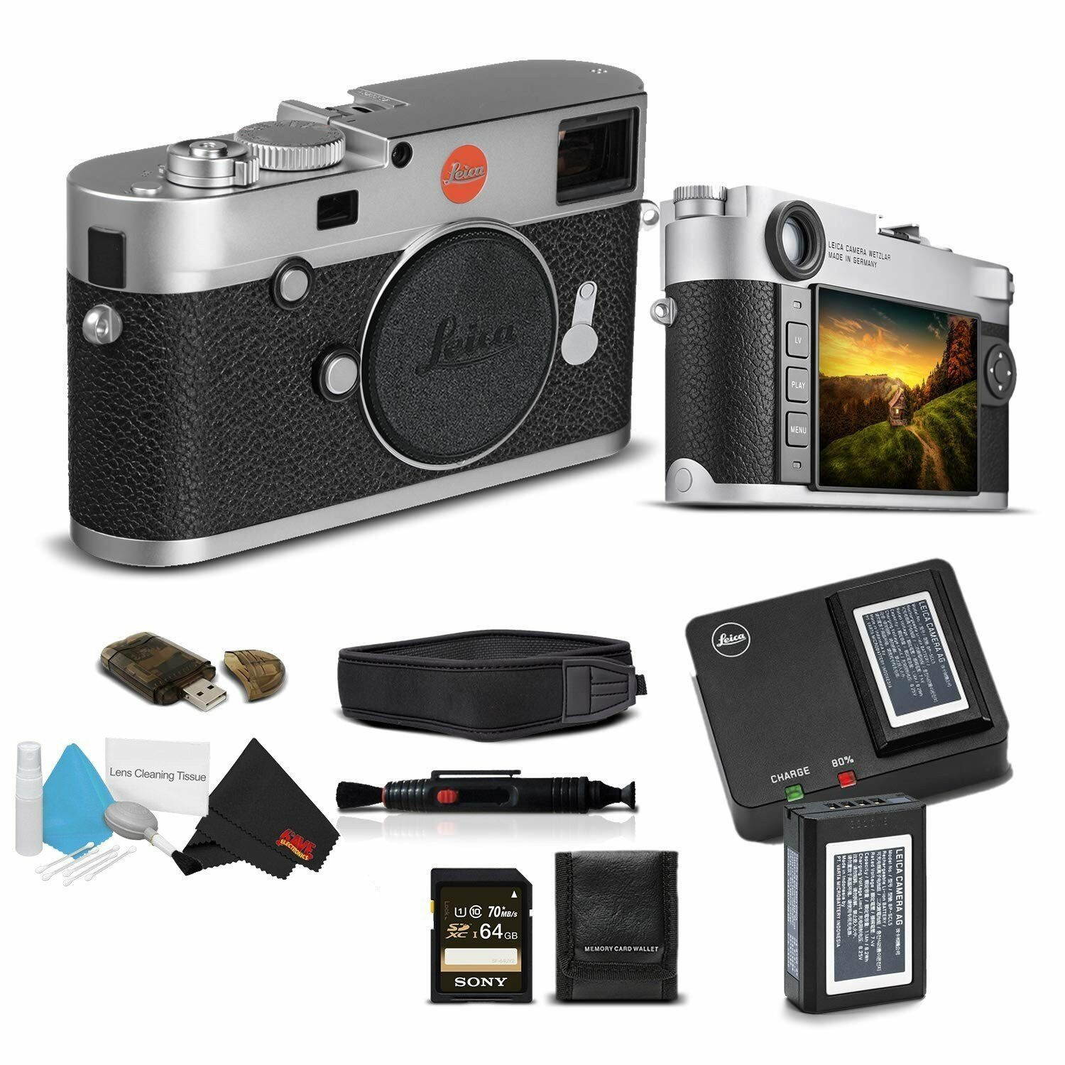 Leica M10 Digital Rangefinder Camera (Silver) With Sony 64GB Memory Card Bundle