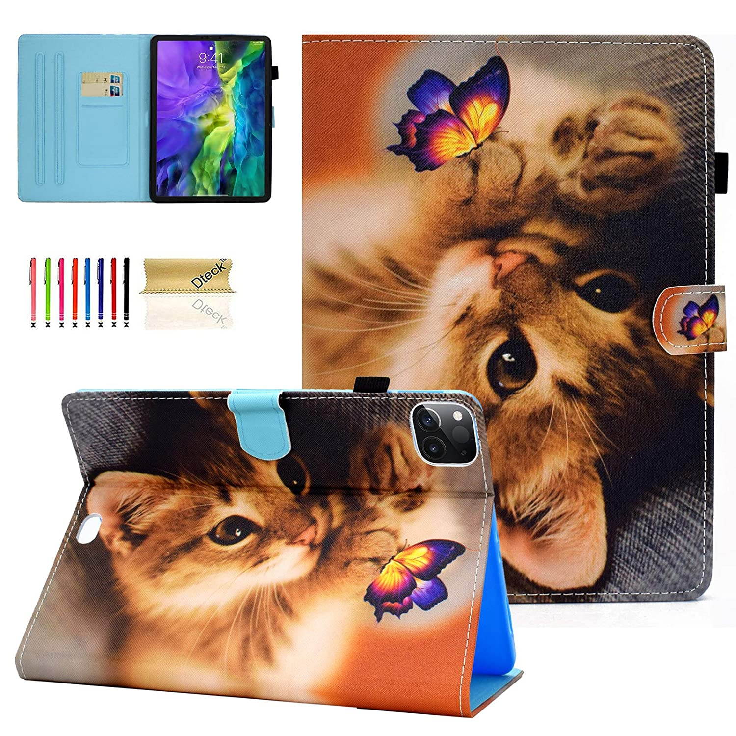 Case for iPad Pro 11 inch 2nd/1st Gen 2020/2018 Case, Dteck Multiple Angles Stand Smart Protective Wallet Case with Auto Sleep/Wake Feature for Apple iPad Pro 11 2020 & 2018 Release,Cute Cat