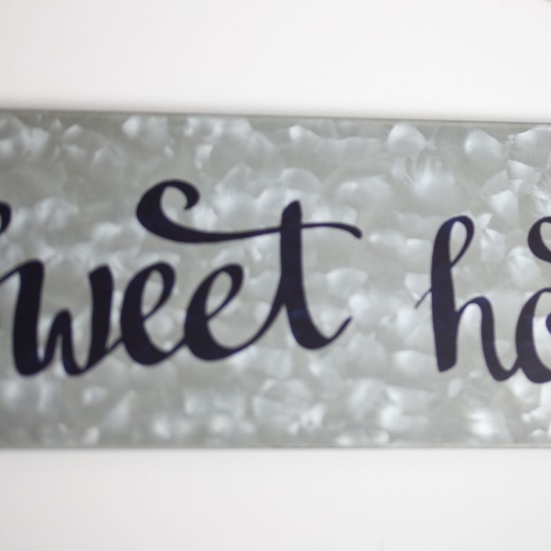 11" x 20" Home Sweet Home Galvanized Metal Vintage Hanging Wall Sign with Rope Gray - American Art Decor