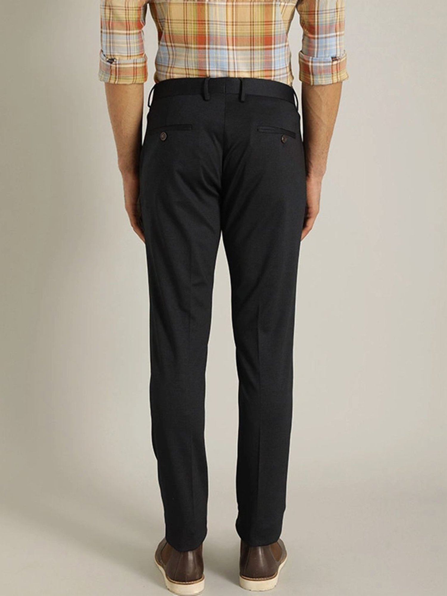 Indian Terrain Navy Tapered Fit Checks Trousers
