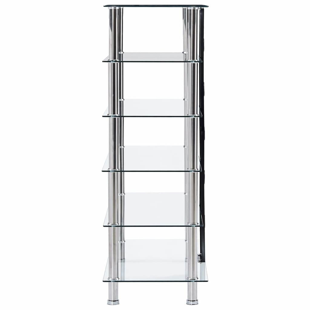 vidaXL HiFi Stand 6-Tier Transparent 35.4" Tempered Glass Sideboard Console
