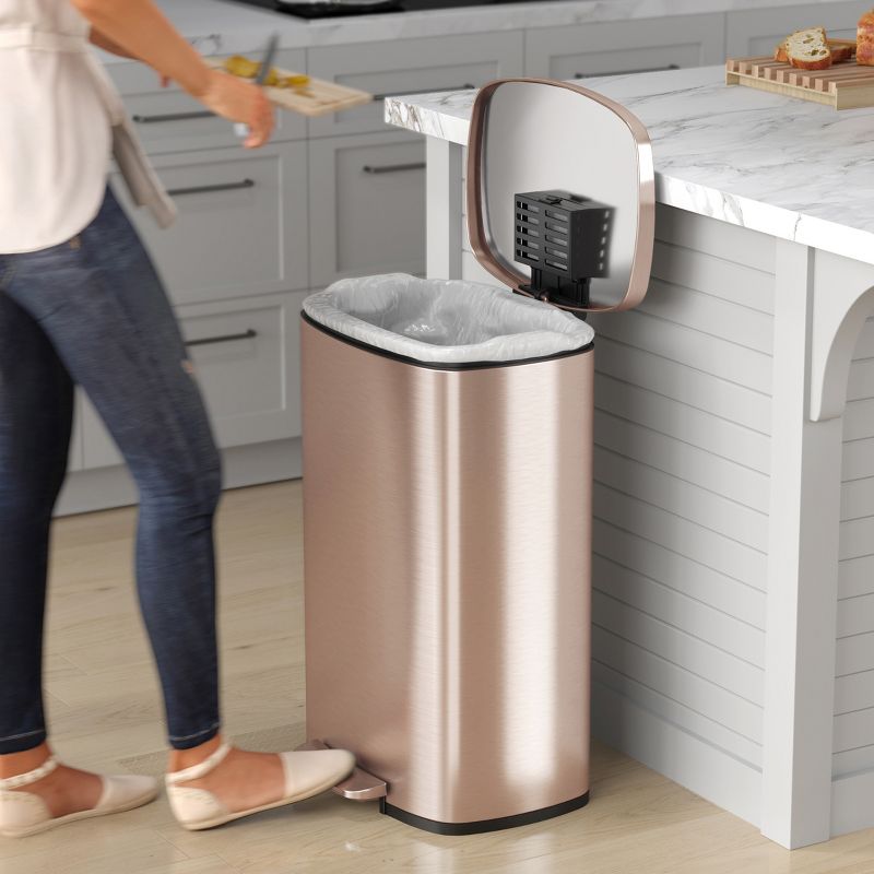iTouchless SoftStep Step Pedal Kitchen Trash Can with AbsorbX Odor Filter and Removable Inner Bucket 13.2 Gallon Rose Gold Stainless Steel