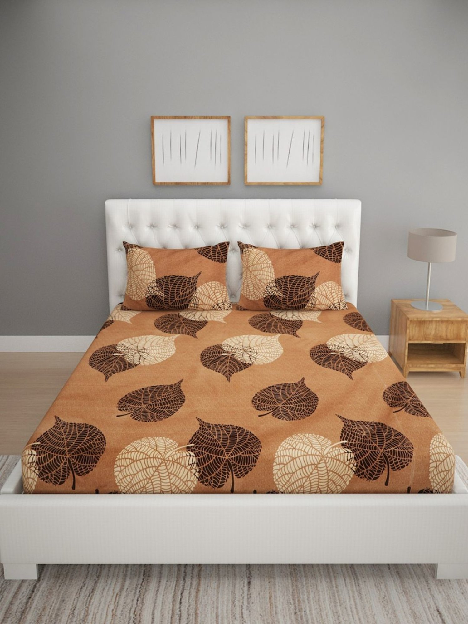 Romee Floral Maroon 144 TC Cotton Queen Sized Bed Sheet with 2 Pillow Covers