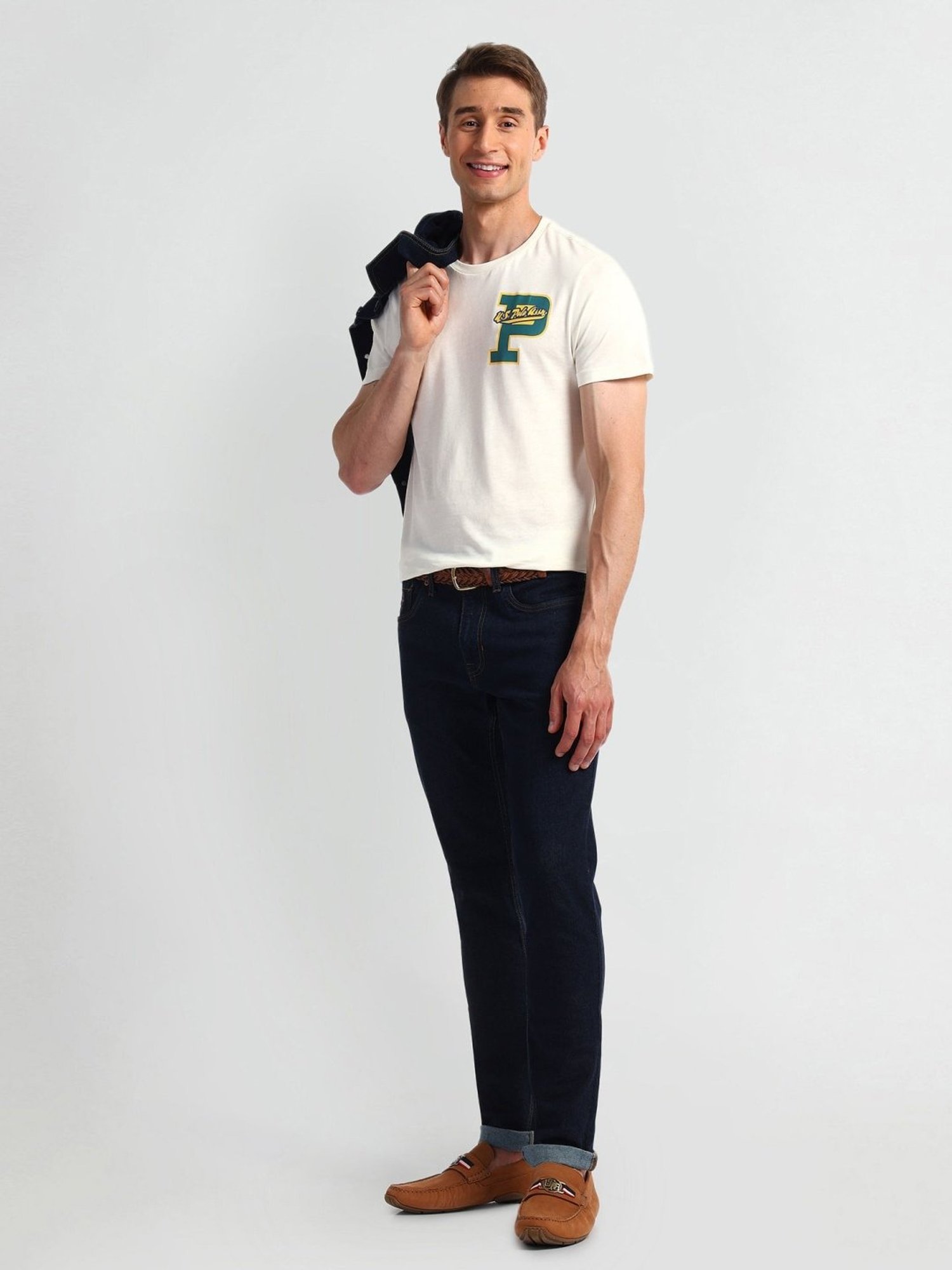 U.S. Polo Assn. White Cotton Slim Fit Printed T-Shirt