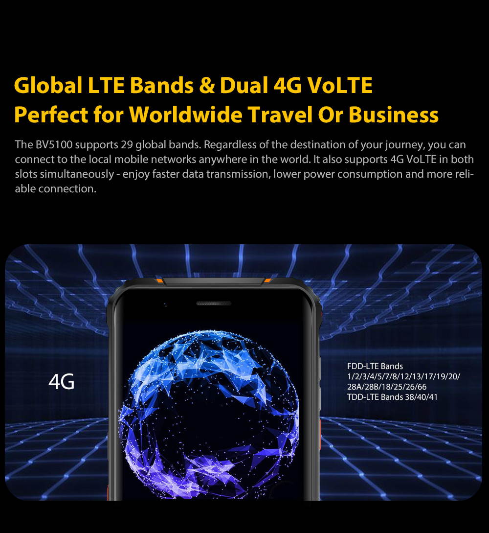 Blackview BV5100 4G Rugged IP68 Android 10 Smartphones, 4GB + 128GB, 16MP + 13MP Camera, Wireless Charging, Unlocked Mobile Phone, HD + 5.7 '', NFC FM Compass