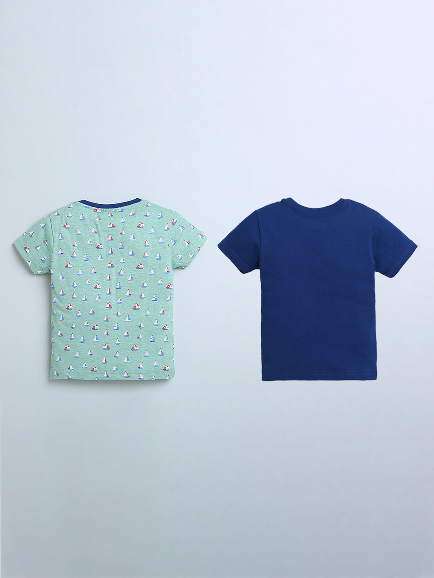Bumzee Kids Green & Navy Printed T-Shirt (Pack Of 2)