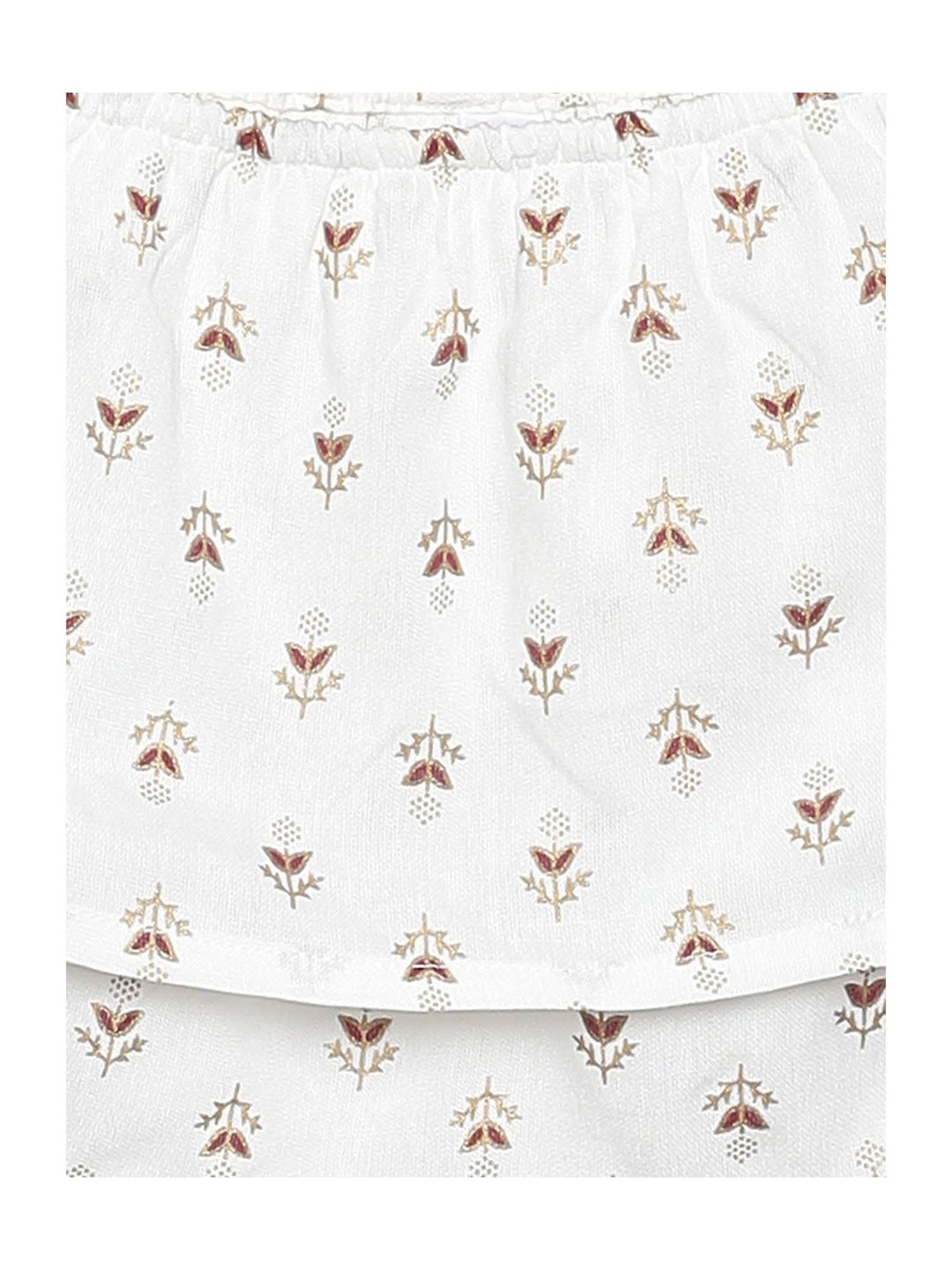 Kiddopanti Kids Off White & Wine Printed Lehenga with Top