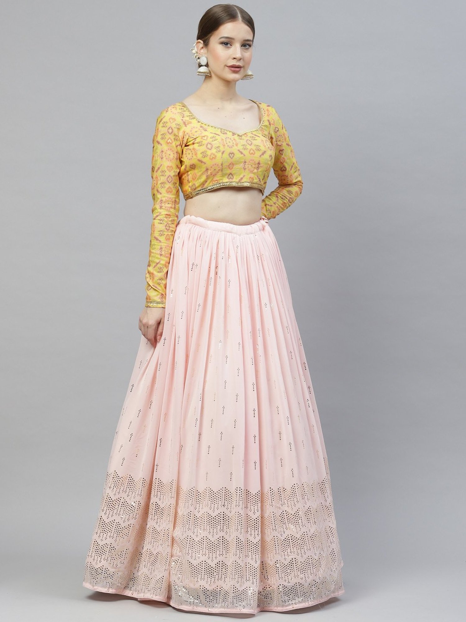 SHUBHKALA Pink Embellished Lehenga and Choli Set With Dupatta