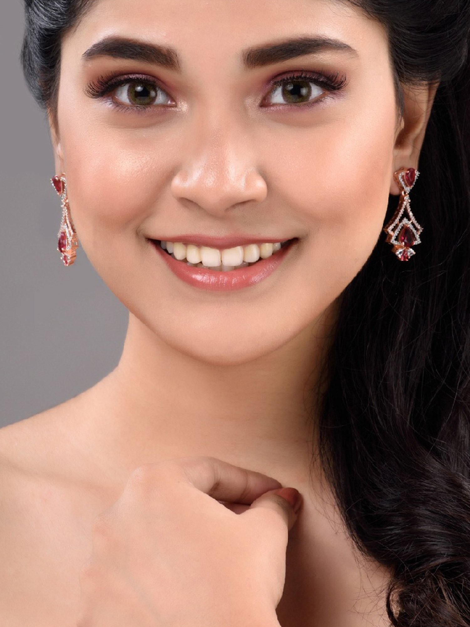 Saraf RS Jewellery Rose Gold Pink & White AD Studded Earrings