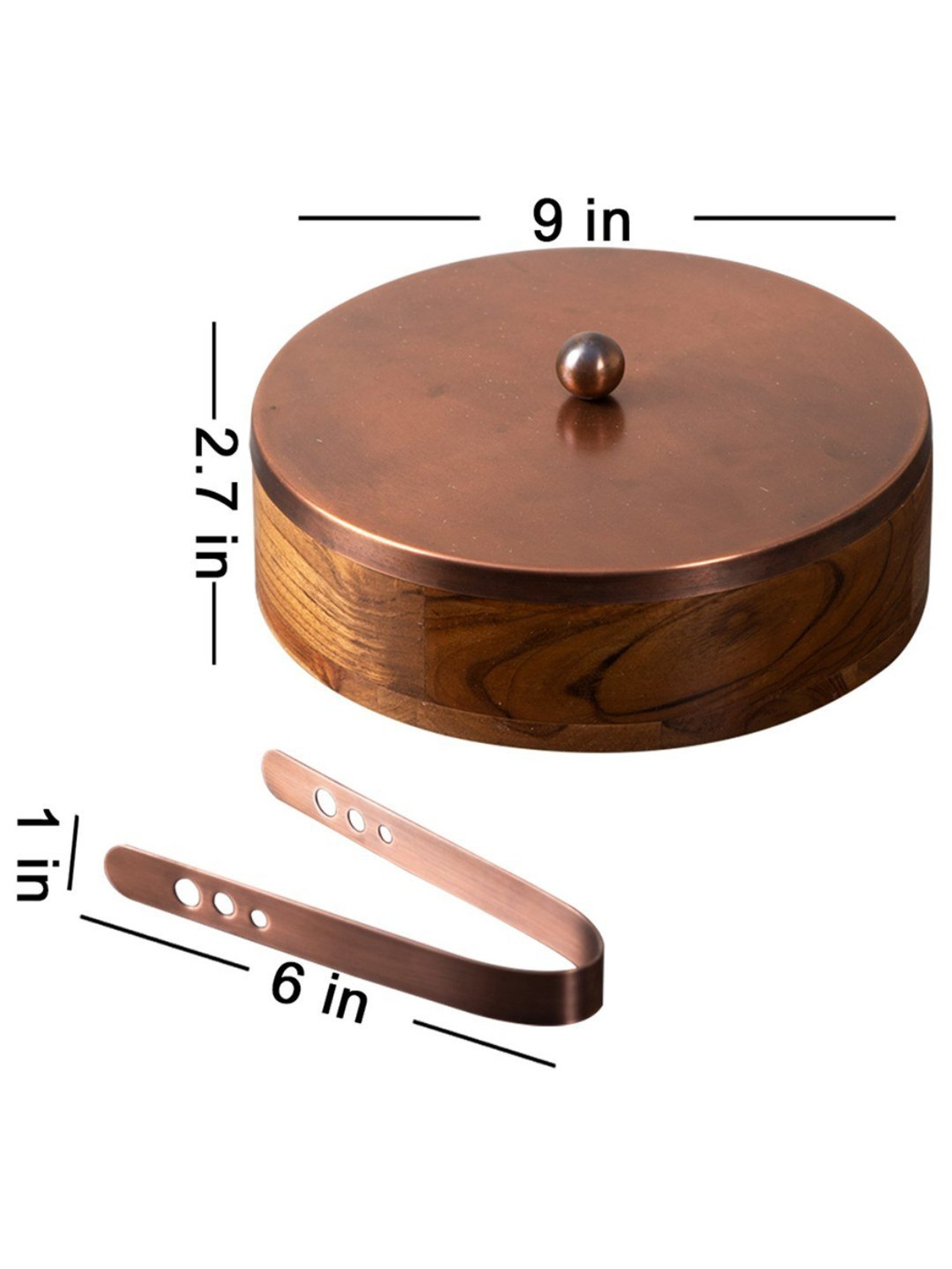 Nestroots Chapati Box Wooden Casserole Box Food Warmer Hotcase Hotpot Roti Box with Copper Tong