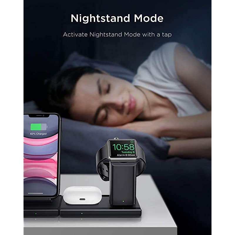 3-in-1 Wireless Charging Station, 15W for iPhone/AirPods/Apple Watch, Fast Wireless Charging Stand for iPhone 12/Mini/Pro/Pro Max/11/XR/XS/X, Apple Watch 2/3/4/5, AirPods Pro (No Adapter)