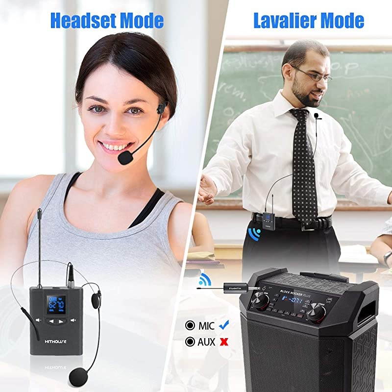 UHF Wireless Microphone Lavalier Lapel Mic Headset Microphone Rechargeable Transmitter and Receiver with 14 Output 164 FT Range for Phone Speaker Teaching