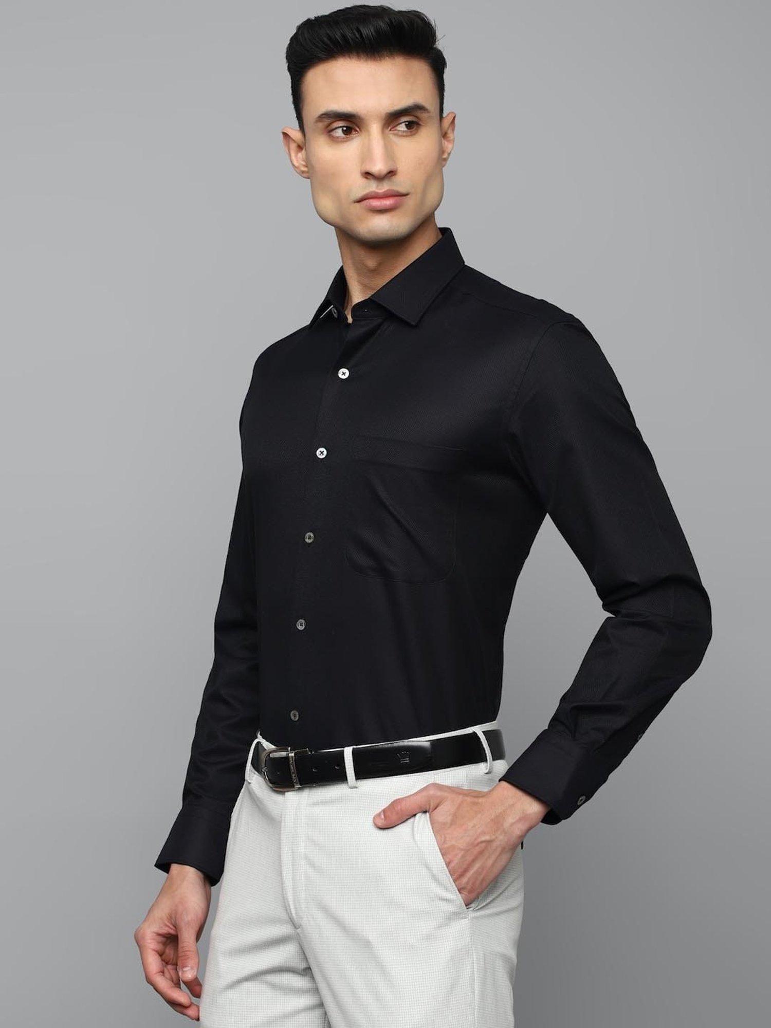 Luxure By Louis Philippe Black Cotton Regular Fit Shirt