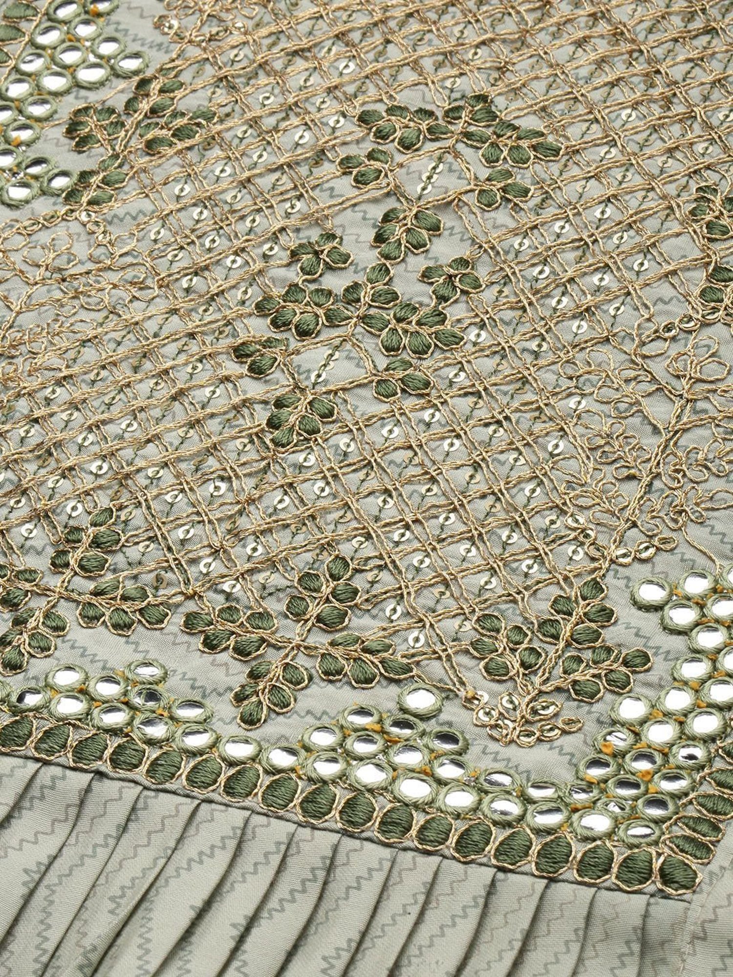 SHANVIKA Green Printed Cotton Silk Straight Kurta