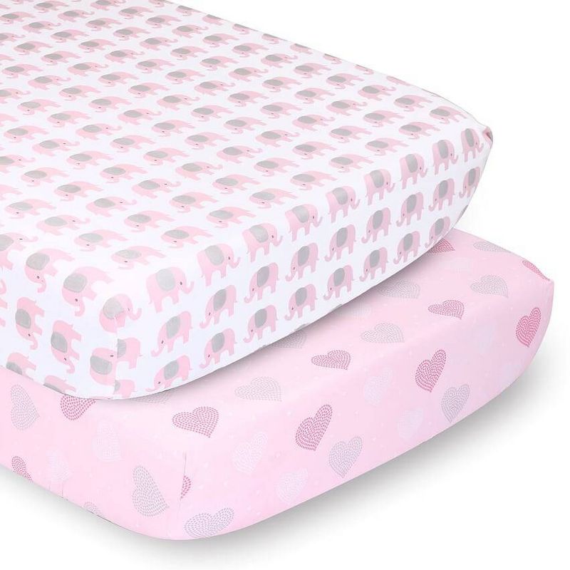 The Peanutshell Sheets Pink Elephants/Pink Hearts 2pk