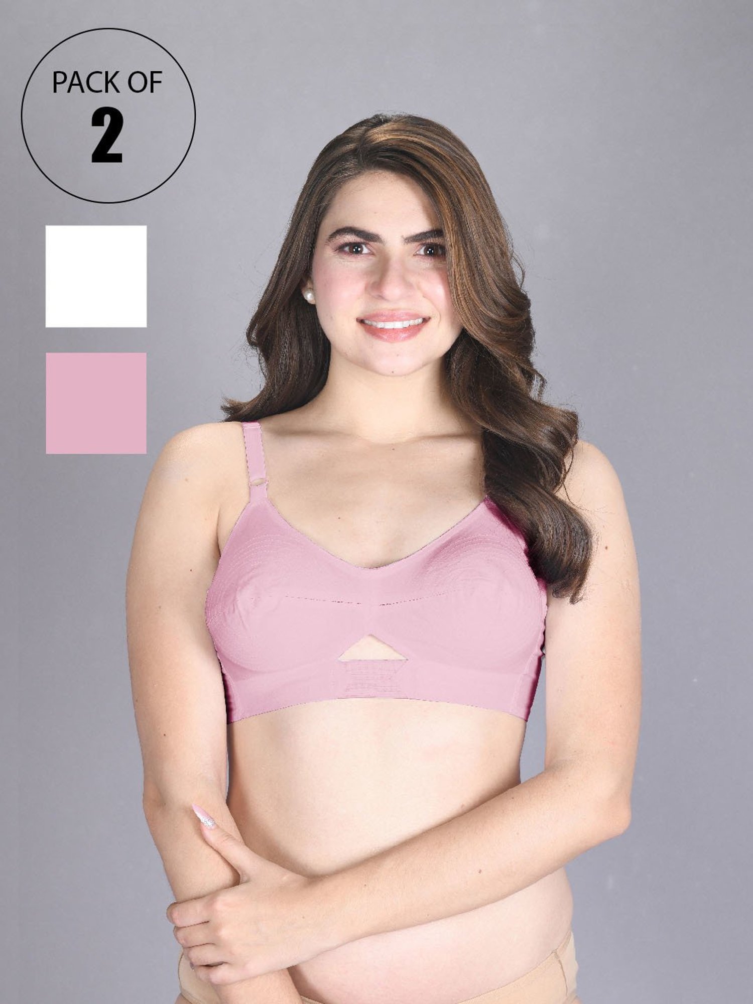 Lux Venus Pink & White Full Coverage Non-Wired Everyday Bra With Adjustable Strap - Pack of 2