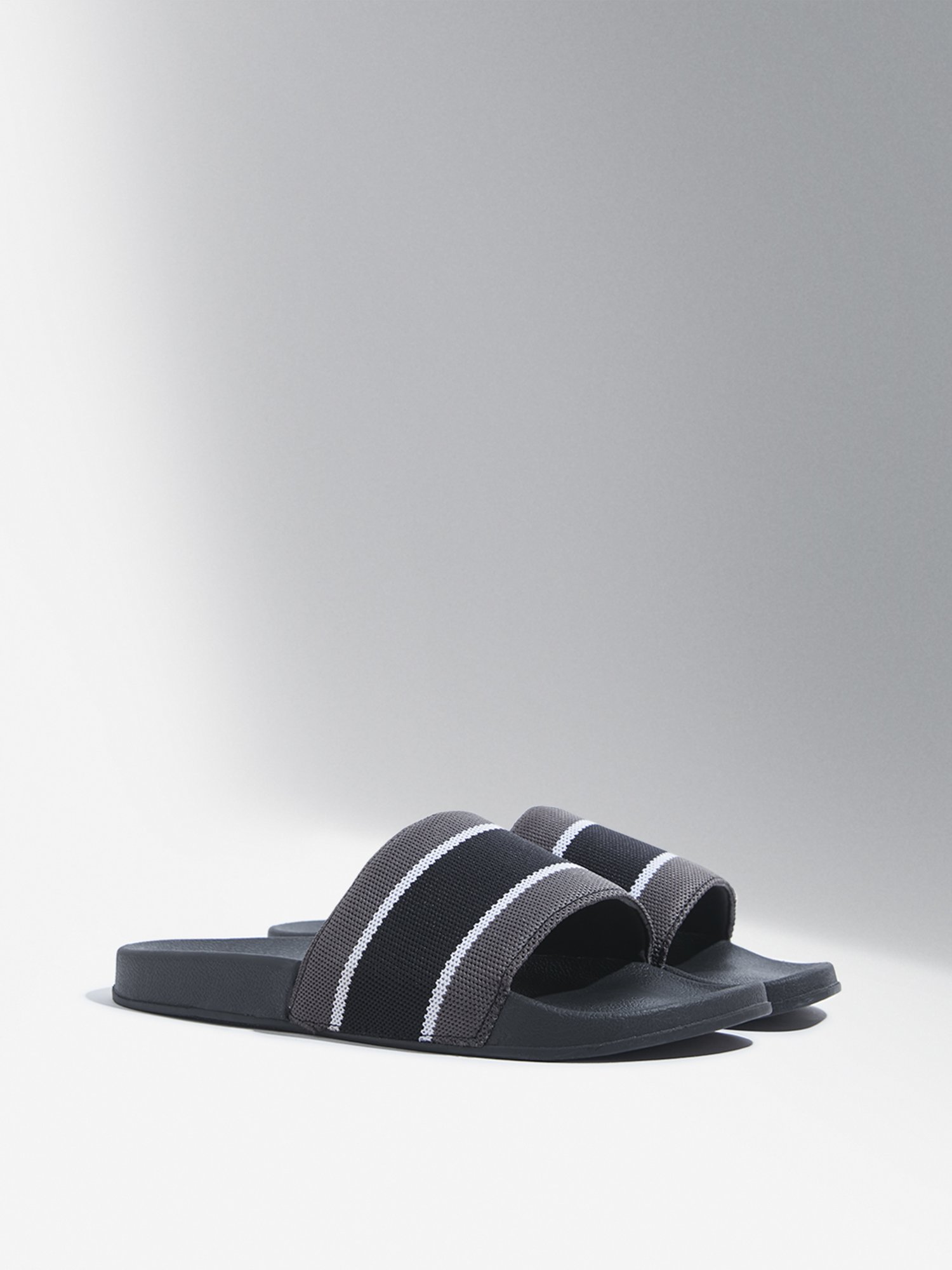 SOLEPLAY by Westside Grey Striped Design Pool Slides