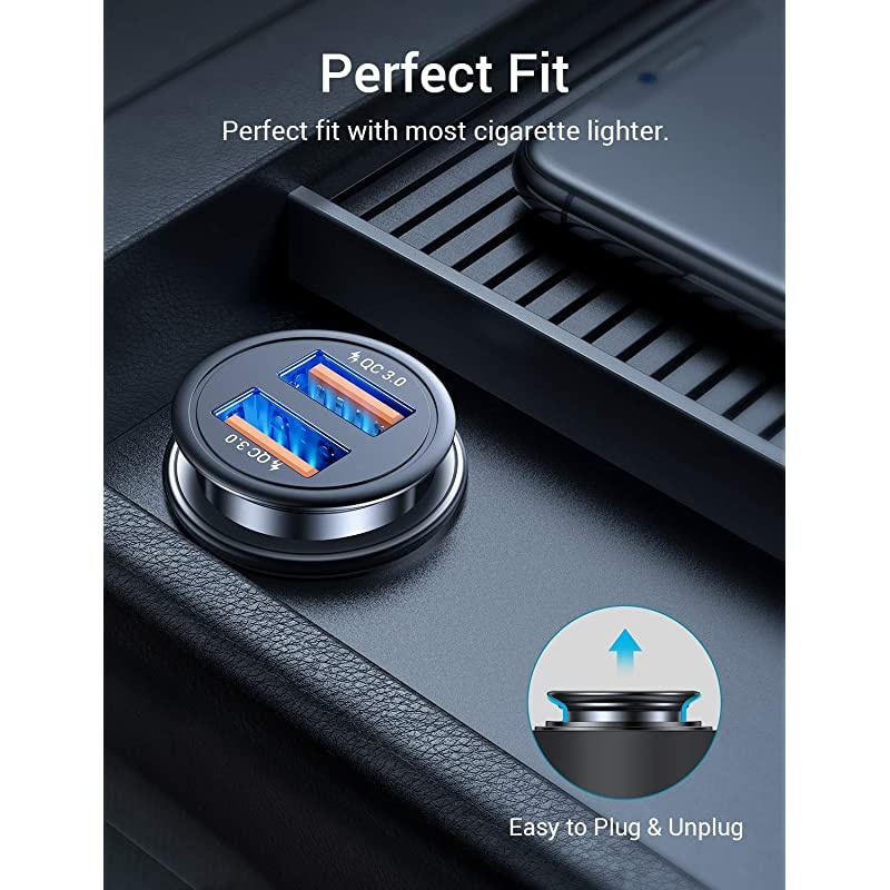 USB Car Charger Dual QC30 Port 36W6A All Metal Fast Car Charger Mini Cigarette Lighter USB Charger Quick Charge Compatible with iPhone 1111 proXRXXS Note 9Galaxy S10S9S8