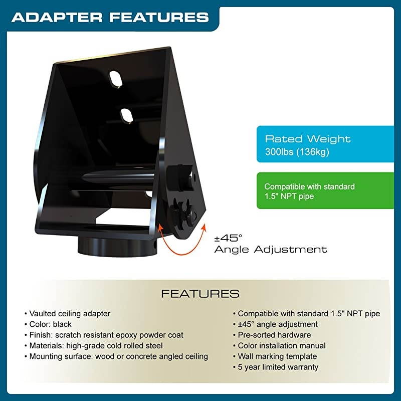 ProAV QGKITVA3INB Projector Mount Kit Accessory Vaulted Ceiling Adapter 3quot 15quot Black