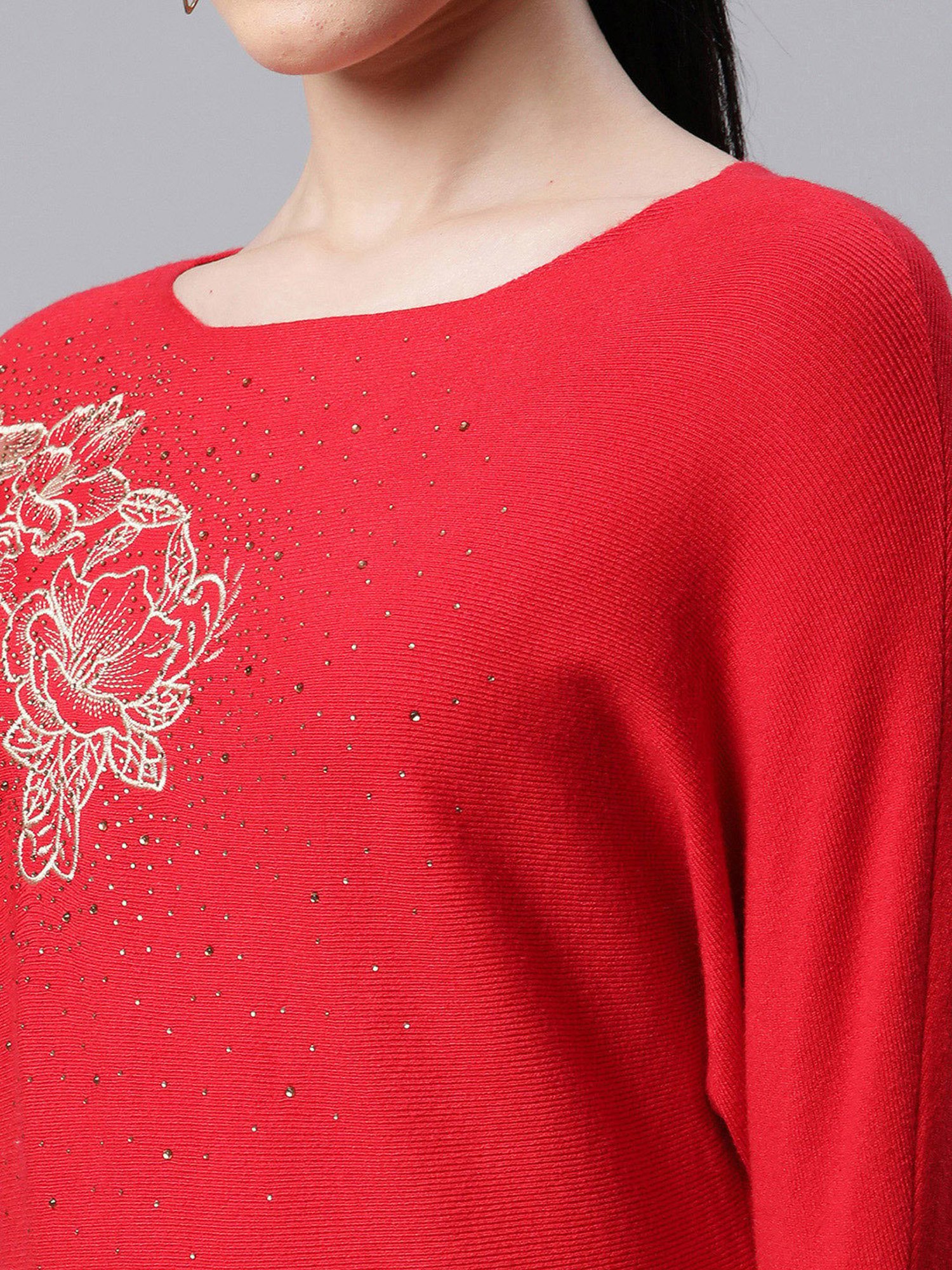 Global Republic Red Knitted Embellished Top